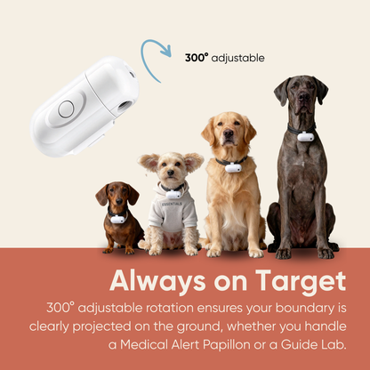 The Spotlight features a 360-degree adjustable rotation, ensuring the visual boundary is always clearly projected on the ground for service dogs of any size.