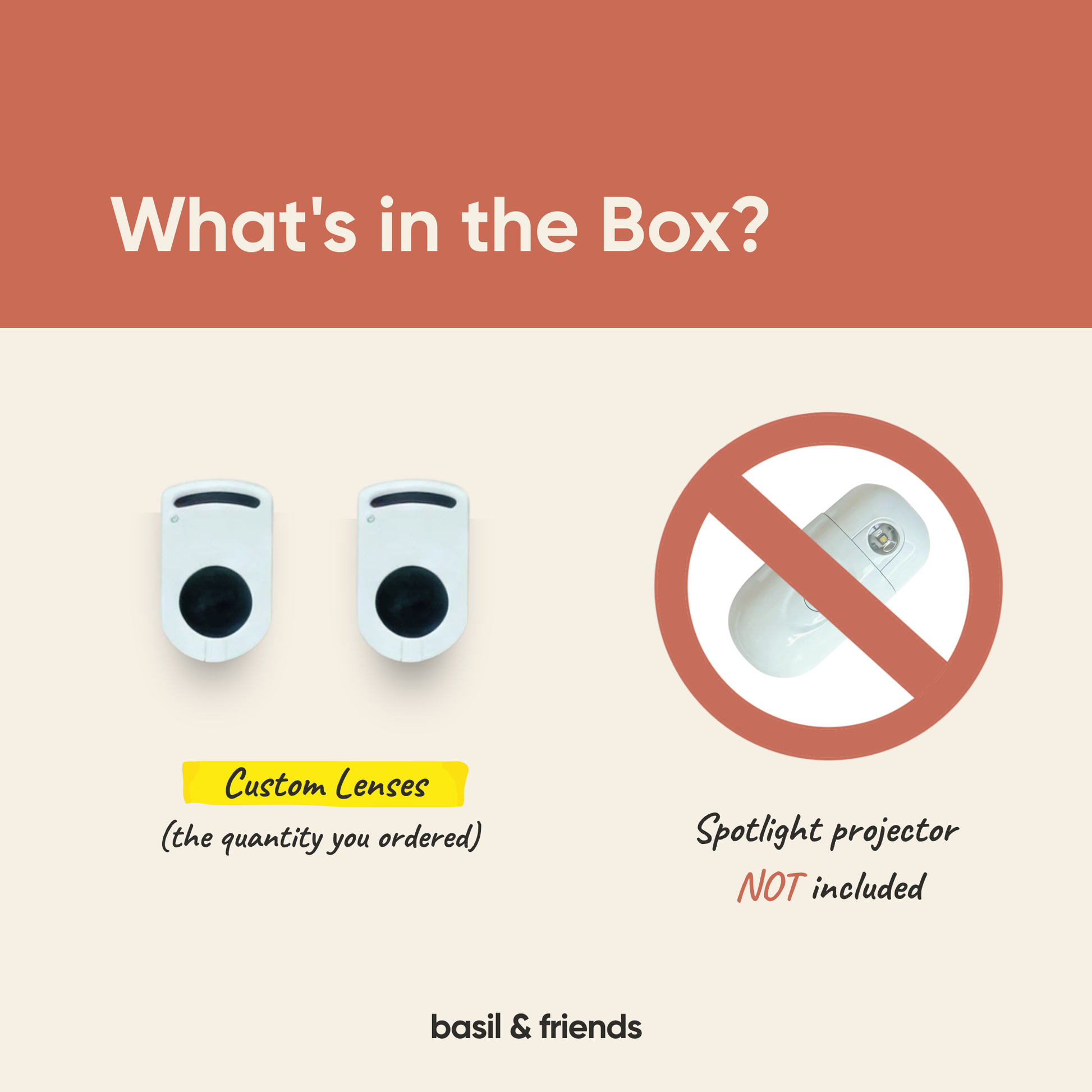 What's in the box for the extra lens order: includes one custom projection lens. Note that the collar projector device is not included.