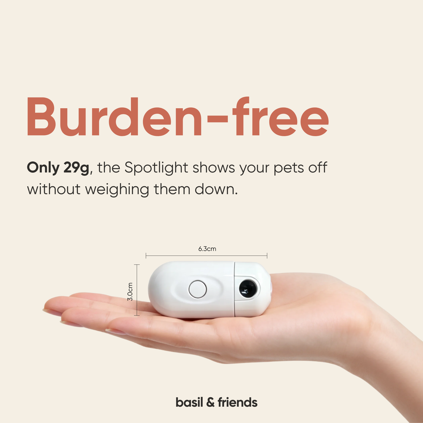 The Spotlight custom pet projector light weighs 29g and is designed to stay light on most walks.